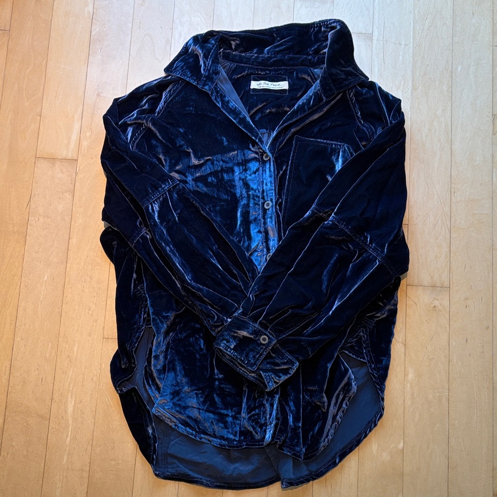 Velvet Button-Down Shirt - Navy Blue